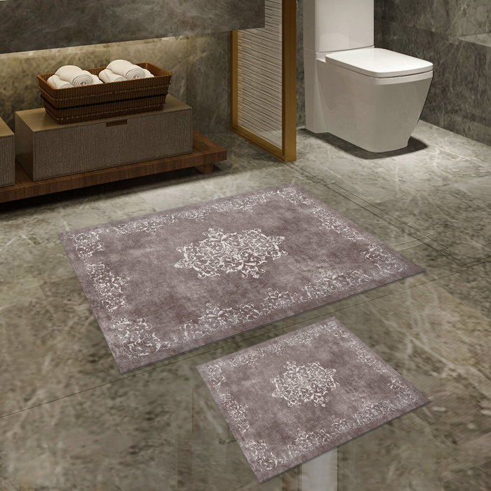 Mijölnir 510616 Juego de Alfombras de Baño Taupe Grey, 100% Poliéster Antideslizante Antibacteriano, 50x60 cm y 60x100 cm